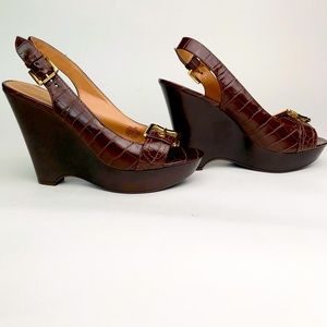 Nine West Brown Crocodile Skin Slingback